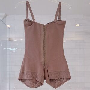 Shapewear Bodysuit with Lace Trim - Beige / Brown